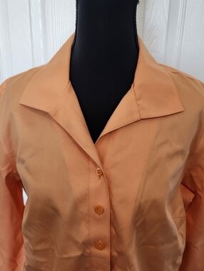 Chico's Size 1 (Medium) Orange 3/4 Sleeve Button Down Blouse